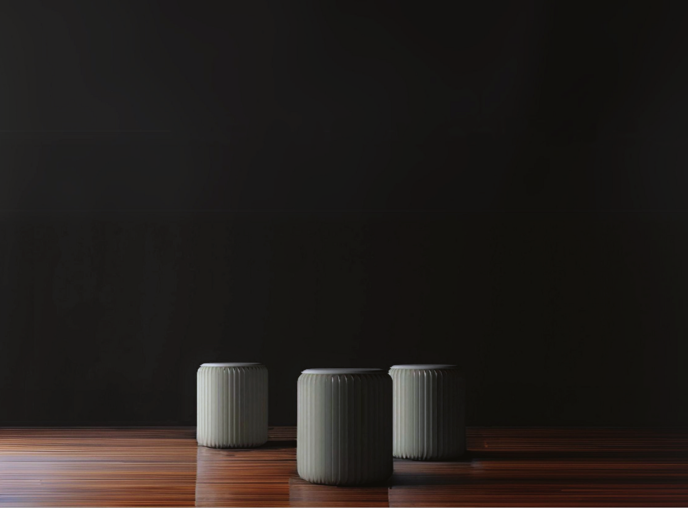 3 white foldable stools minimalistic elegan design on wooden floor