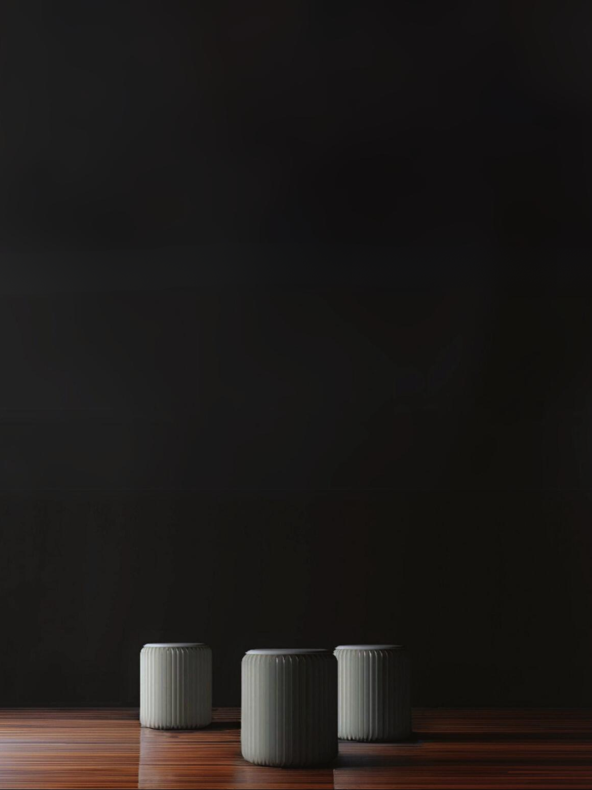 3 white foldable stools minimalistic elegan design on wooden floor