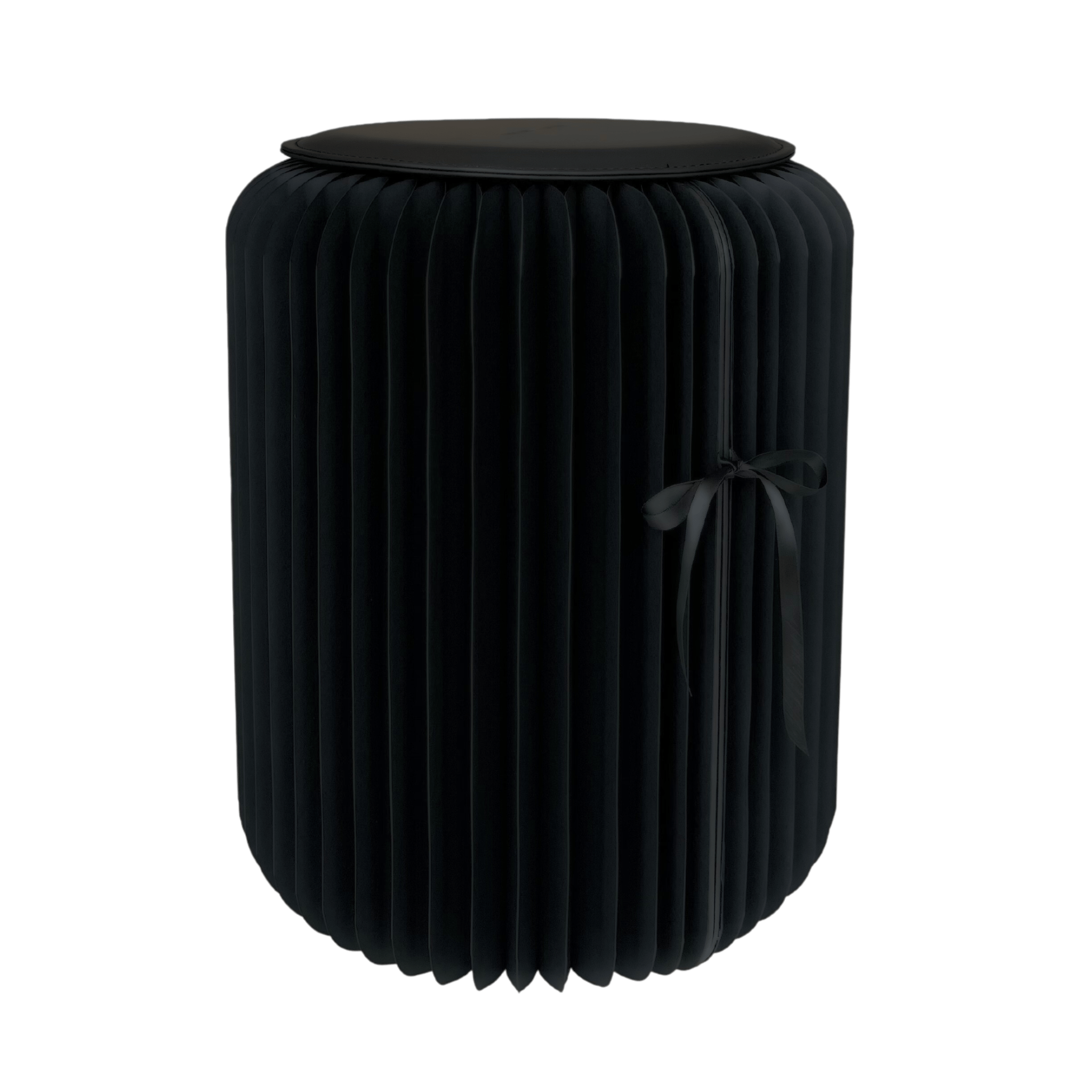 Black unfolded round stool with ruban