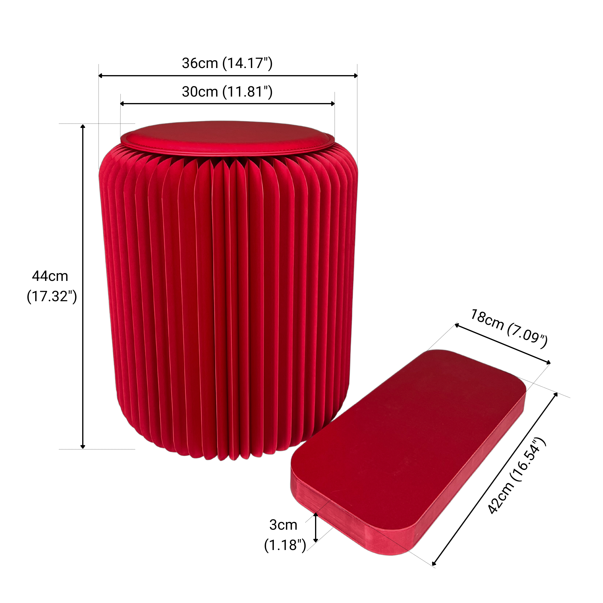 red origami stool dimensions folded unfolded