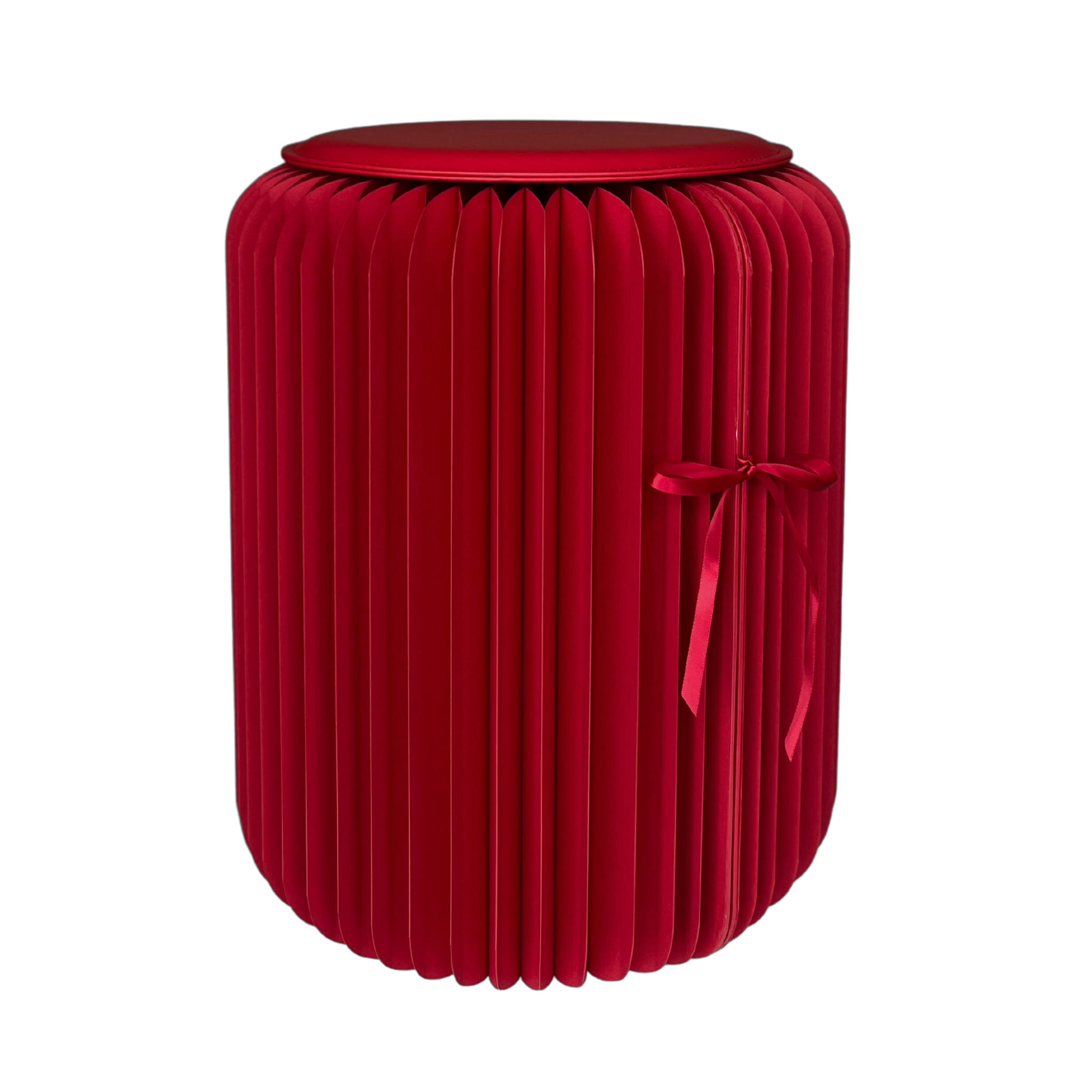 red unfolded round stool with ruban eco-friendly