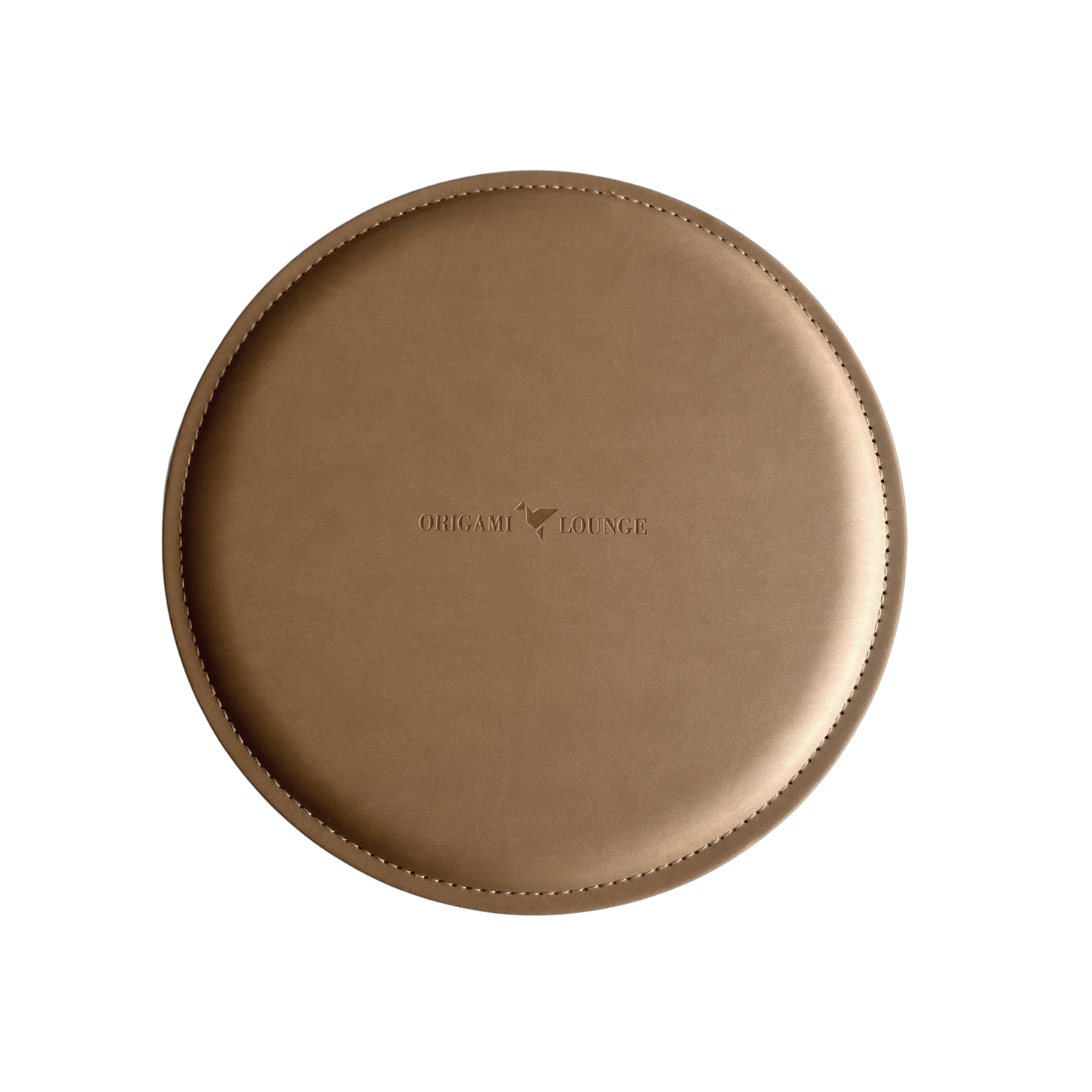 brown leather cushion with origami lounge logo