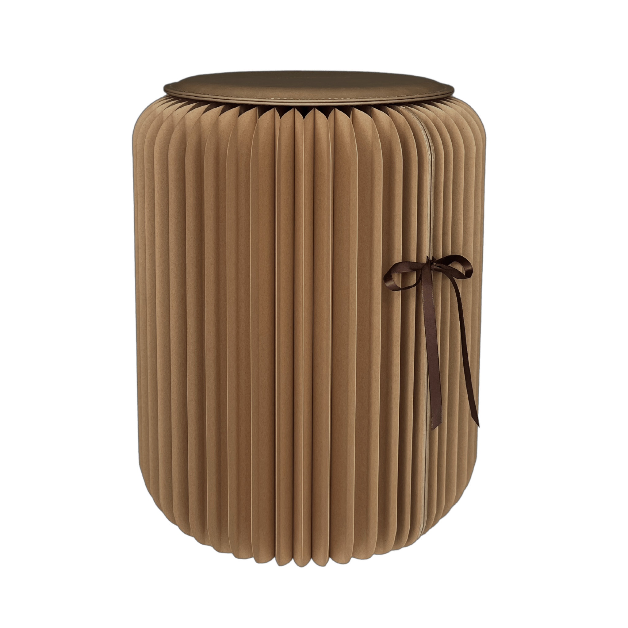brown unfolded round stool with ruban